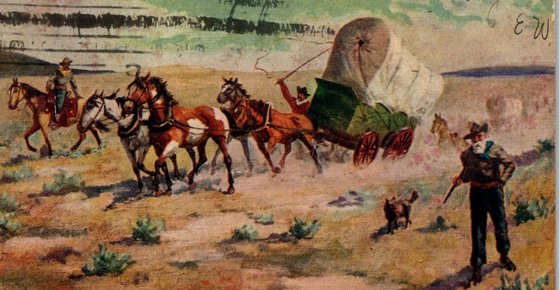 Prairie Schooner John Innes Troilene Series Cowboys Covered Wagon Postcard c1910