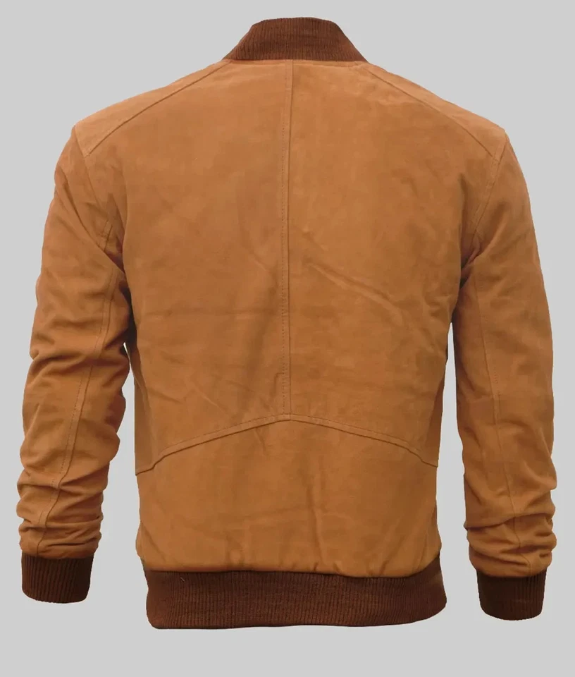 Brennan Men's Brown Suede Bomber Jacket - Comfy & Stylish Flight Jacket - Image 2 of 3