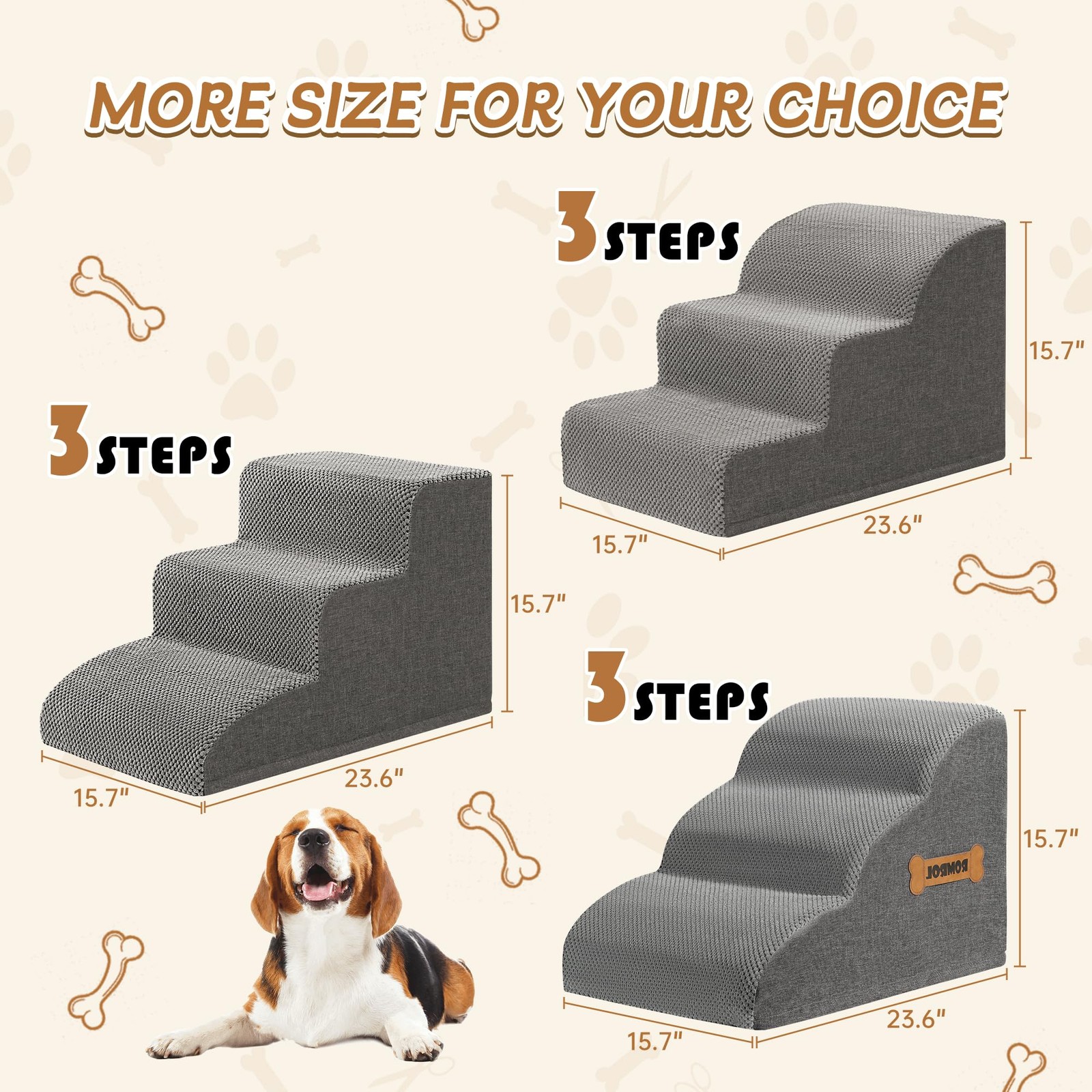 High Density Foam Dog Stairs Ramp for Beds Couches, 15.7" H Pet Steps with Du...