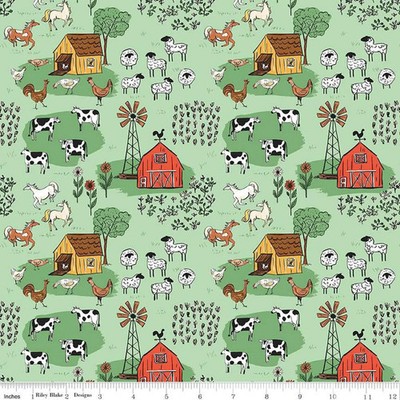 1/4 Yard 9 x42  Riley Blake ''Farm Livin'' Main Mint Green Quilt Cotton
