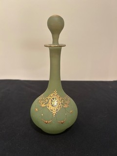 Antique French Baccarat Opaline Glass Perfume Bottle Gold Gilt Desvignes 19thC