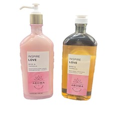 Bath Body Works Rose Vanilla Inspire Love Aromatherapy Lotion Body Wash Set