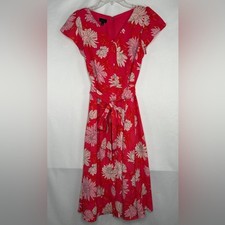 Talbots Pink Floral Tie-Waist Midi Shirt Dress Cottagecore Sz 4