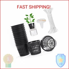 ORIMERC 12 Pack 3 inch Net Cup Pots with 12 feet Hydroponic Self Watering Wick &
