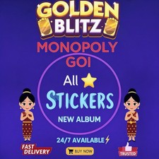 PARTNERS EVENT/GOLDEN BLITZ Monopoly Go Stickers 1  - 6  CHEAPST SUPPER FAST 24/7