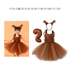Squirrel Themed Girls Tutu Dress Set Lightweight Breathable Princess Dress