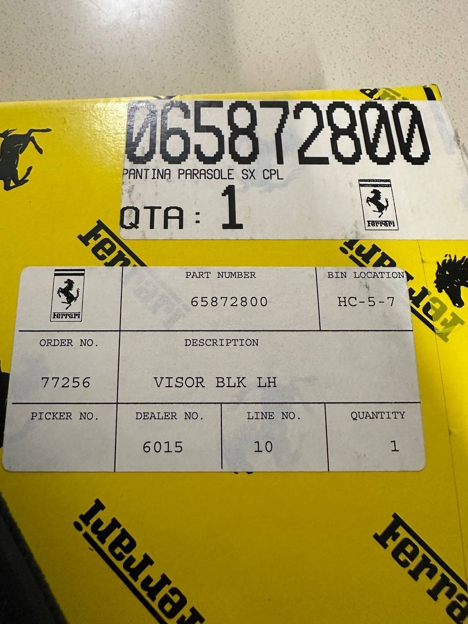 Ferrari 360 Modena 2004 Left Sun visor Black P/N 65872800