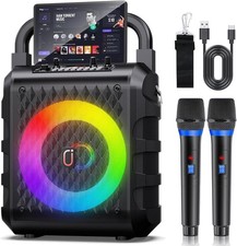Portable Bluetooth Karaoke Machine w/ 2 Wireless Mics, LED Lights, 20W Speaker
