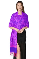 Paisley Jacquard Pashmina Shawl Wrap Scarf Stole 018-10Royalblue hotpink