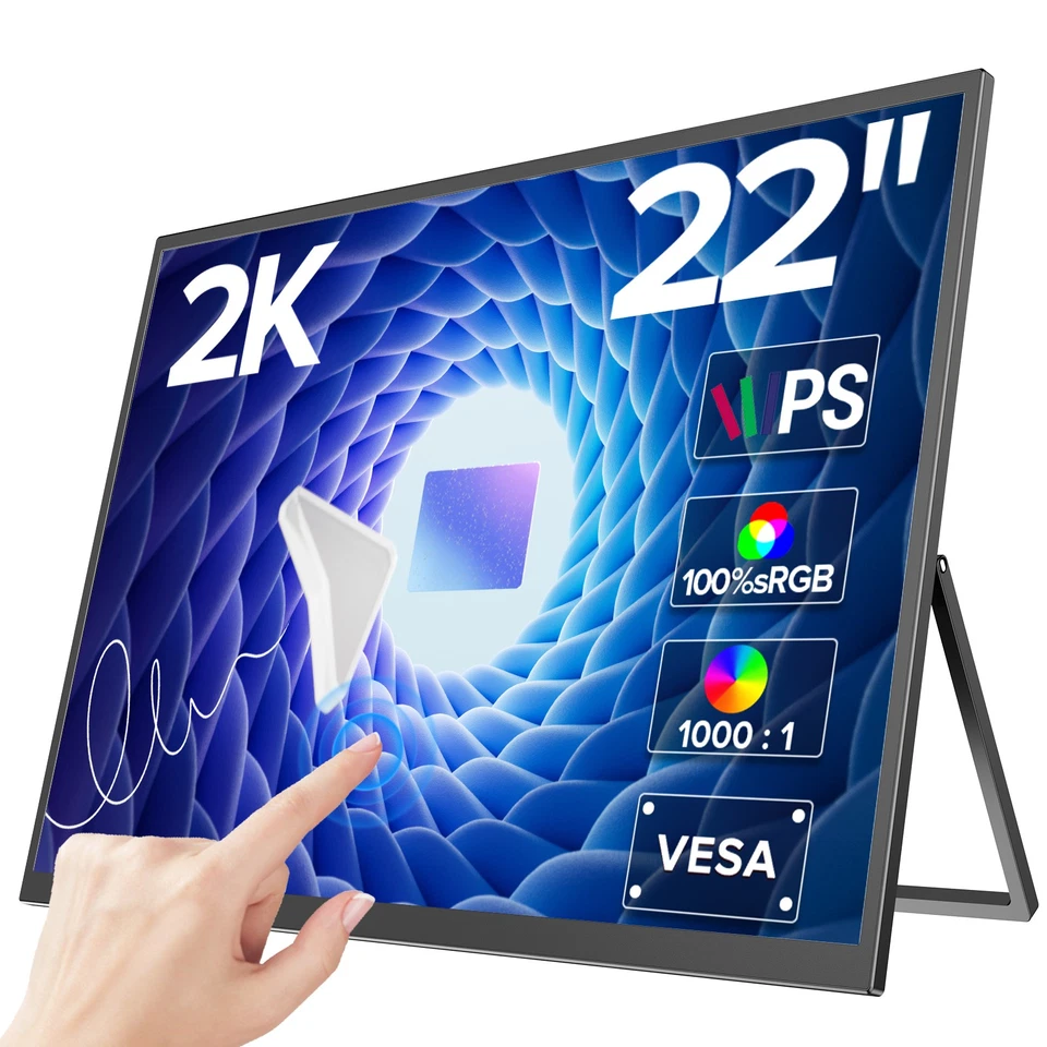 UPERFECT Tragbarer Monitor 22 Zoll 2K Touchscreen 2560x1440 IPS Bildschirm