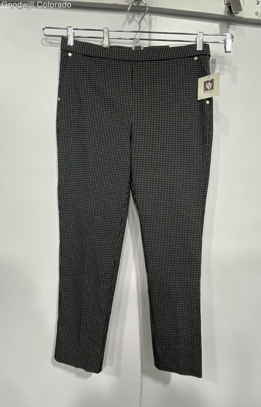 Anne Klein Womens Black White Check Flat Front Trouser Pants Size Large