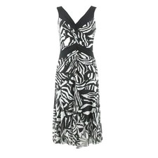 Nine West Dress Sz 6 Black White Animal Lined Mesh Ruch Poly Blend Jersey