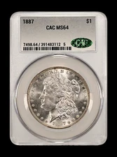 1887 Morgan Silver Dollar CACG CAC MS64 $1 BU Uncirculated Almost Gem Almost 65