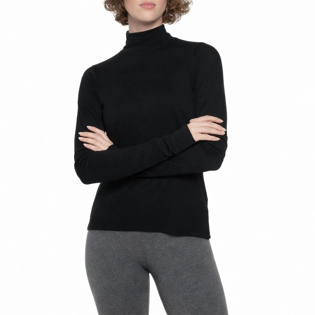 Wicked Wool Mock Neck Base Layer Shirt Merino Blend Womens Sz Medium Solid Black