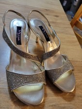 Leather Bling Slingback Peep-Toe Heels By Nina New York EU38.5/US sz 8.5. CLEAN 