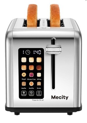 2 Slice Toaster Touch Screen 1.5'' Wide Slot Stainless Steel Smart Bread Toaster