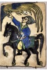 Vintage Persian Iznik Qajar Style Falconer Tile Polychrome 6 1/8 X  8 1/2 In — photo 5