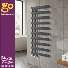 Image of Offset Grey Bathroom Radiator Vertical Ladder Heated Towel Rail 1140x500mm