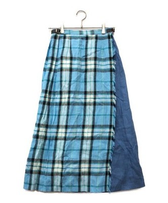 O'NEIL OF DUBLIN                    Checked linen quilted skirt blue R4S11-710-2
