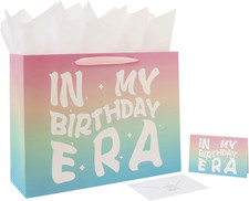 16.5 Extra Large Rainbow Birthday Gift Bag Set with Handles, Greeting Card, Tis