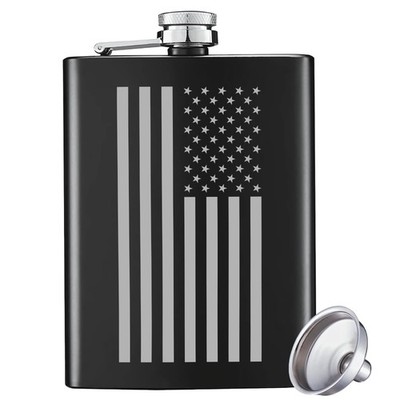 FcCraft American Flag 8 Oz Black Hip Flask For Men, Stainless 8 Oz,