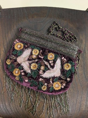 Zara burgundy velvet crane sequin shoulder bag