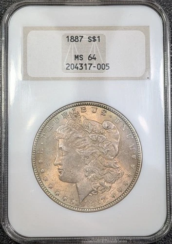 1887 Morgan Silver Dollar $1 - NGC MS64 OLD FATTY HOLDER! STUNNING PASTEL TONING