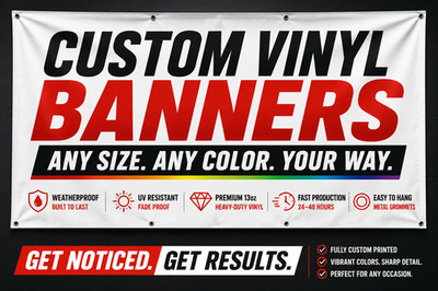 Custom Vinyl Banner Waterproof UV Resistant 13oz Heavy Duty Outdoor Made In USA