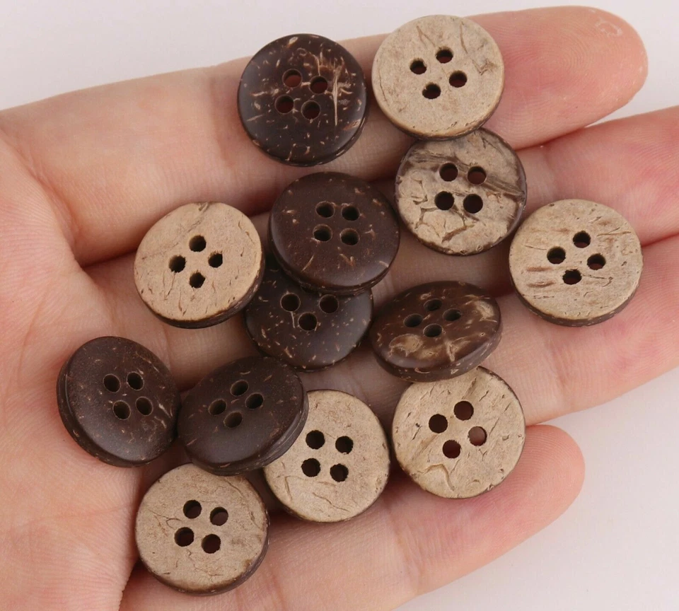 Sri Lankan Coconut Shell Wooden Buttons 20Pcs- 4 Holes for Clothing Sewing Craft - Image 3 of 4