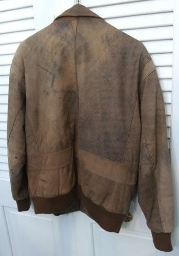 YearBook distressed Brown suede A-1 Bomber Jacket - Zip Up - L - Picture 2 of 4