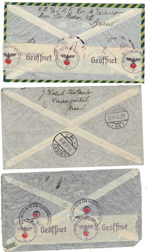 Condor Mail Lati  Brazil to Europe WWII Period 3 Covers 2 Censored - Image 2 of 3