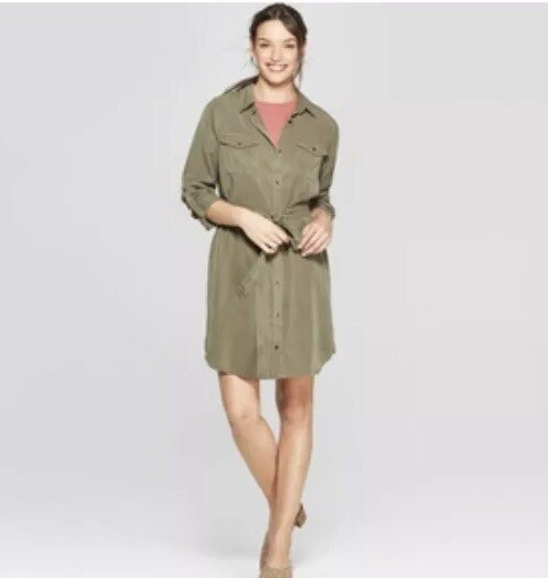 green emerald velvet dress Heard It Before Hunter Green Cotton Belted Mini Shirt Dress S / Hunter Green