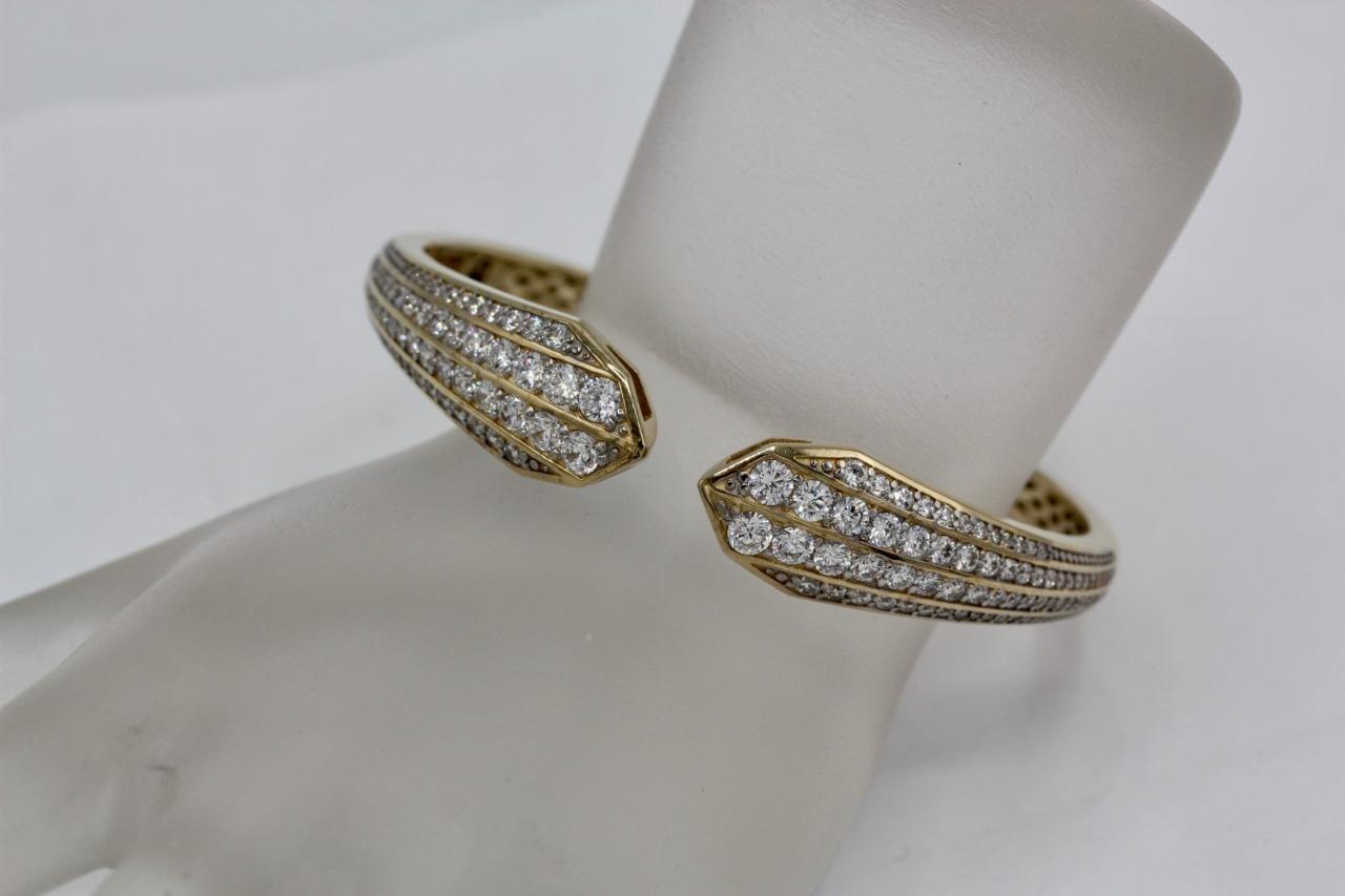 Solid 925 Silver Yellow Gold Plated Hinged Bangle… - image 2