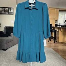 NWT Tahari Arthur S Levine sz 8 teal ruffled hem dress