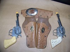 2 Vintage OLD Cap Gun Pistol holster belt SET WORKING