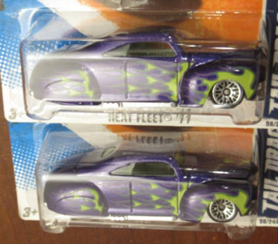 Lot of 2 - 2011 Hot Wheels Heat Fleet - Tail Dragger Purple w/ Green Flames