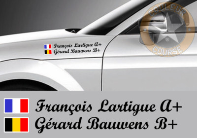 2 X PILOTENNAME + COPILOT + RENNFLAGGE SCHWARZ AUFKLEBER STICKER (009)