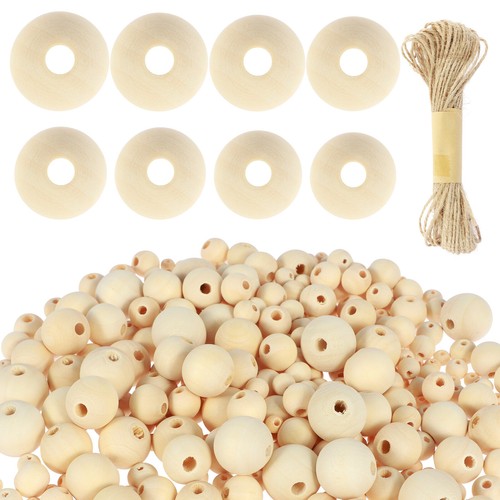 660Pcs Wooden Beads 8 Sizes Natural Unfinished Wood Beads with 10 Meter teGzM - Picture 9 of 11