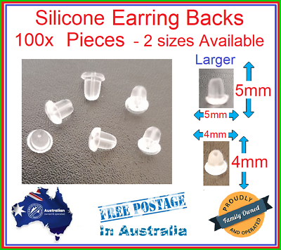 100x Silicone Earring Backs 2 Sizes 4mm / 5mm Rubber Plastic