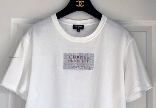 NWT 23C 2023 CHANEL WHITE MIAMI CROISIERE CRYSTAL TEE T-SHIRT TOP S - Picture 2 of 15
