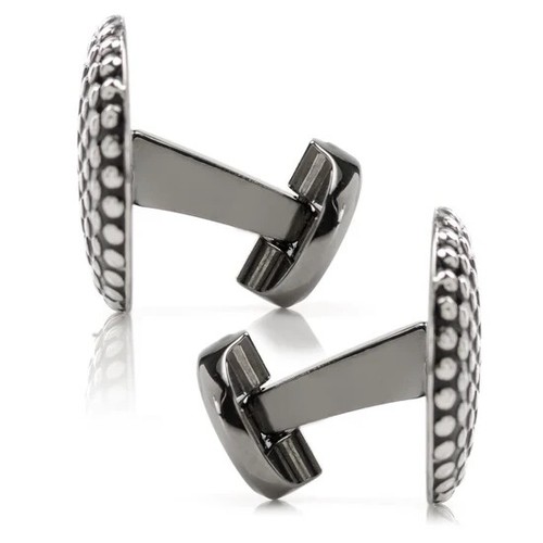 Silver Circle Dot Texture Cufflinks - Picture 4 of 7