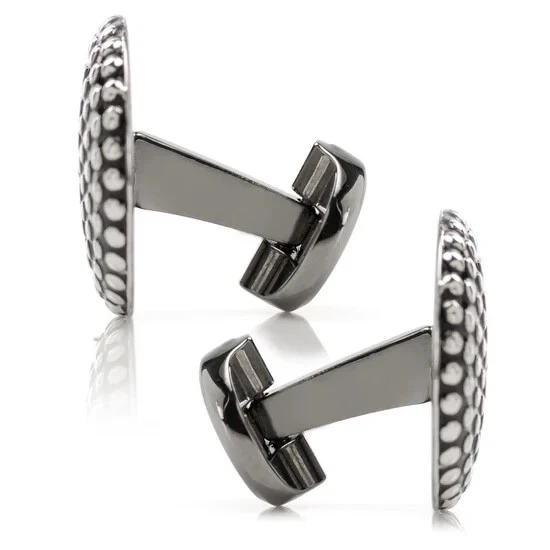 Silver Circle Dot Texture Cufflinks - Image 4 of 4