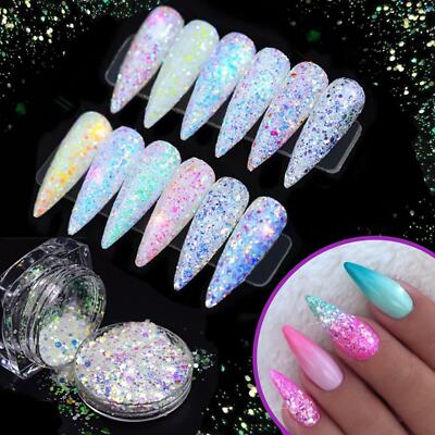 Einhorn CHUNKY GLITTER MIX Nagel Schimmer Pailletten Meerjungfrau Puder Effekt Paillette