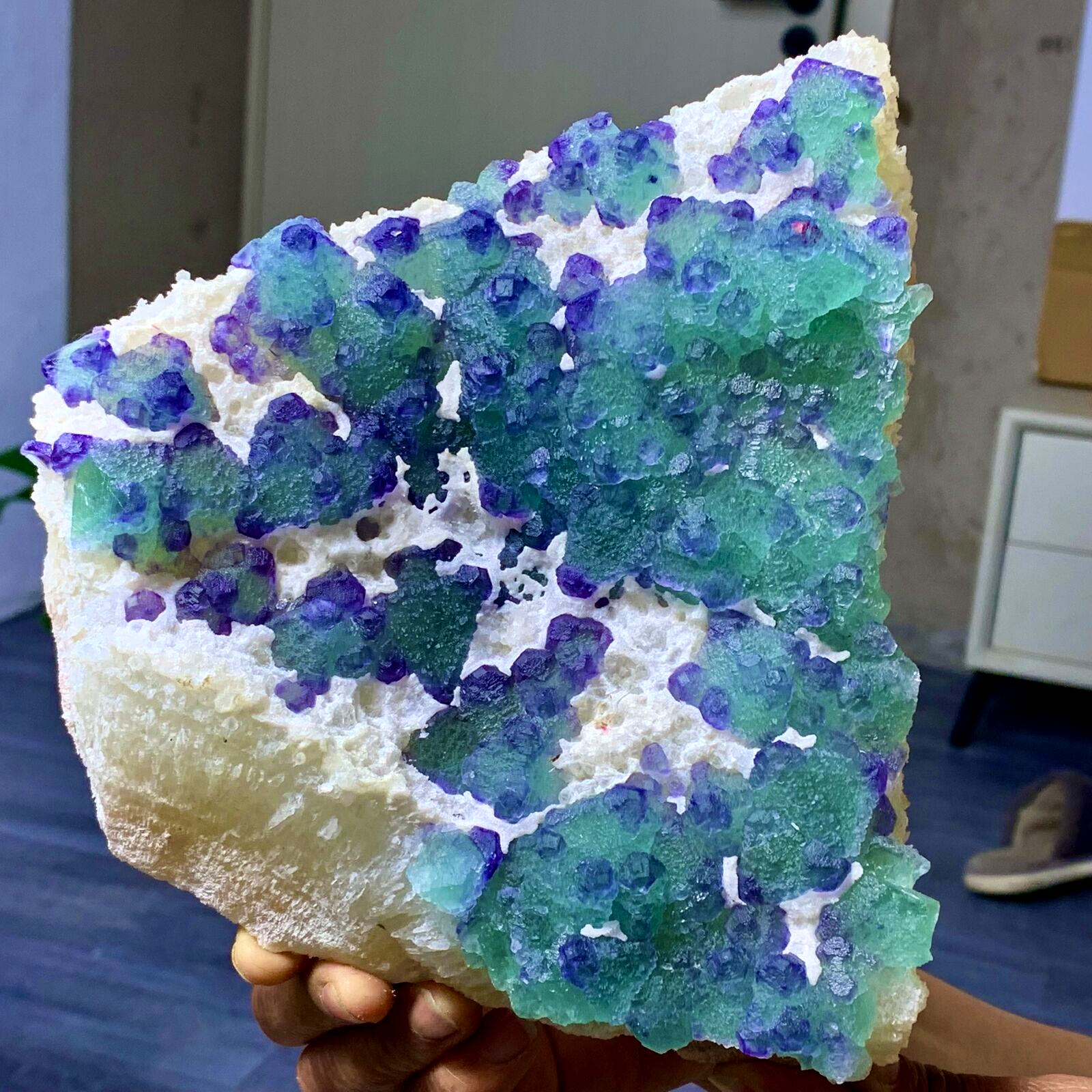 5.77LB Rare Purple Transparent Cubic Fluorite Crystal Specimen from China