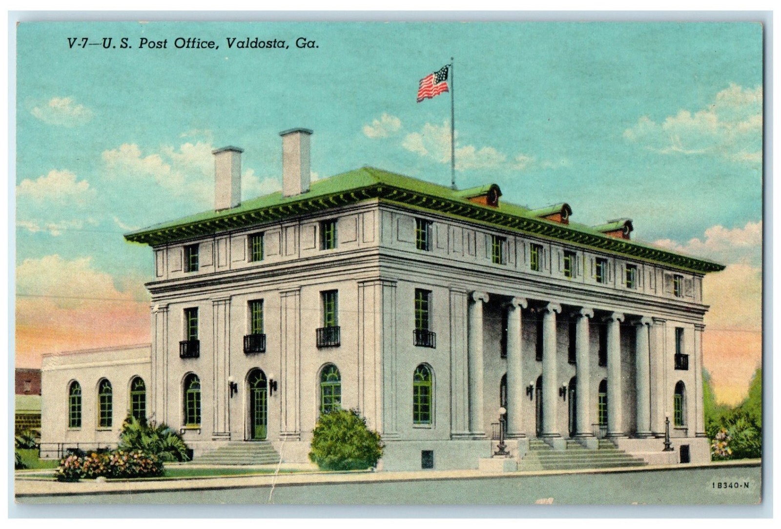 c1930's US Post Office Building Scene Street Valdosta GA