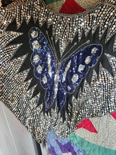 black and silver vintage sequin crop top size medium 70s/80s