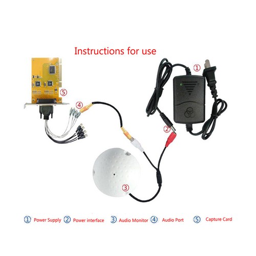 CCTV Pickup Microphone Audio Sound DC Power Splitter Cable RCA Male Connector - Afbeelding 7 van 7