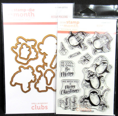 Spellbinders FESTIVE PENGUINS Stamps and Dies October 2023 Club Christmas Winter