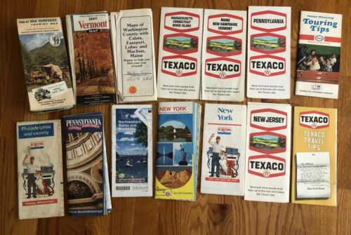 Lot Of 13 Vintage Road Maps Texaco Esso Northeast USA Maine VT NY PA NH MASS - Picture 1 of 5