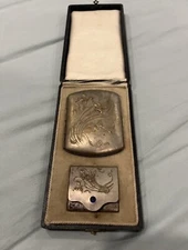 Circa 1900 Art Nouveau French Cigarette Case With Matching Match Stick Holder